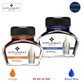 Diplomat Octopus 60ml Ink, Royal Blue, Orange Ink (D41001003, D41001059) Fountain Pen Ink (30ml Each Ink Bottle, 2 Pack)