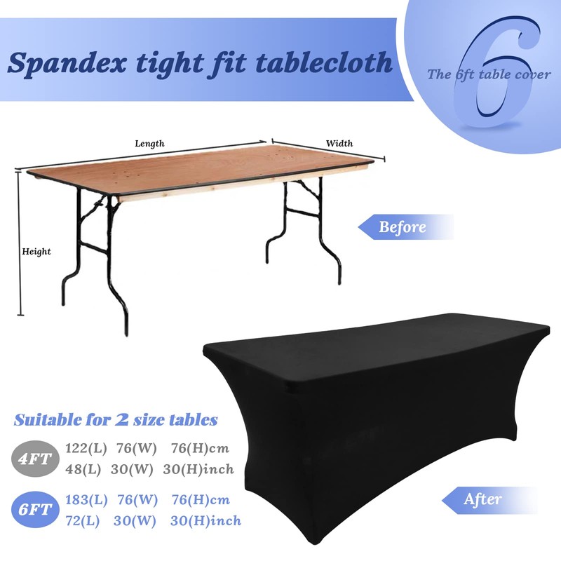 Grantop Black Stretchable Spandex Tablecloth, 6FT Tight Fitted Stretchy Table