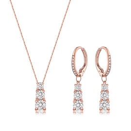 Clearine Rhinestone Bridal Jewellery Set Austrian Crystal Pendant Necklace and Huggie Hoop Earrings Set, Crystal, Rhinestone