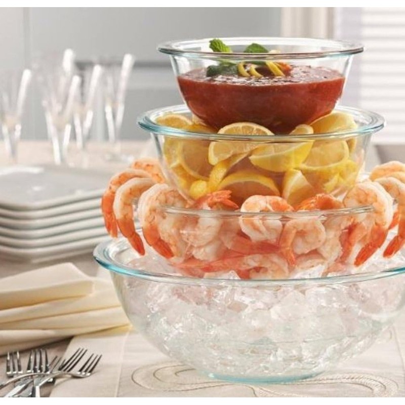 Pyrex 3 Piece Glass Mixing Bowl Set with 1, 1.5,