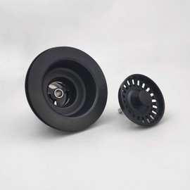 EADOT 3-1/2 Inch Polymer Black Sink Drain Assembly with Basket Strainer and Stopper for Quartz, Granite or Fireclay Kitchen Sinks