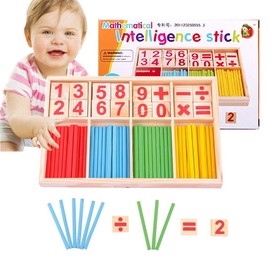 Wooden Counting Blocks and Sticks - Educational Number Counting Maths Sticks, Childrens Counting Games Number Rods, Wooden Number Counting Intelligence Stick