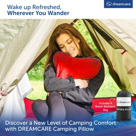 DREAMCARE Camping Pillow, Memory Foam Travel Pillow, Camping Accessories - Small Pillow Camping Essentials Camping Pillows for Sleeping, Backpacking Pillow, Travel Pillows for Sleeping (Medium, Red)