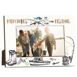 GaNiao Fishing Picture Frames for Desktop Decor Memories are Made While Fishing Desk Picture Frame for Holiday Decors Wooden Photo Frames 4x6 for Home Office Table Gifts for Fishing Lovers JK0417