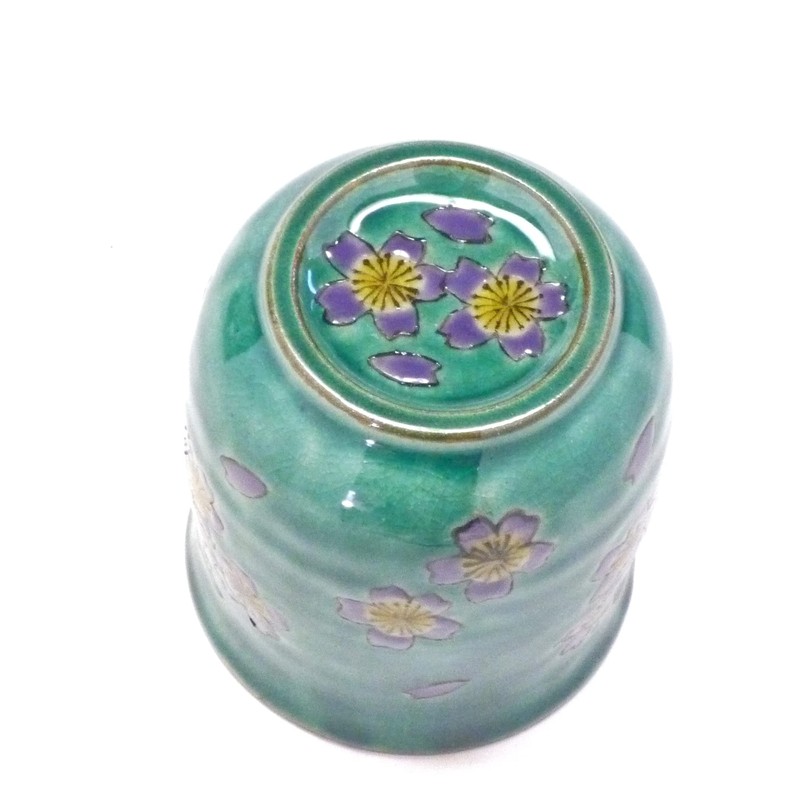 Kutani Ware [Tea Cup] Large Green Cherry Blossom Heart, Back