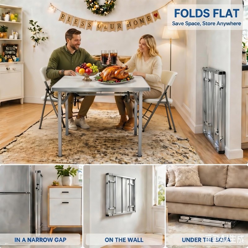 Portable Stainless Steel Metal Folding Table 31.5"x31.5" No-Assembly