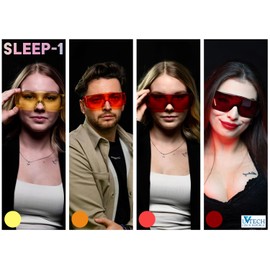 UVtech SLEEP-1 100% Light Red Glasses, Blue Light Filter and Green Light Filter, Computer Glasses Gaming Goggles PC Blue Light Filter UV Blue Light Blocking Glasses Anti Women Men, Light red