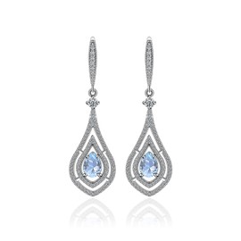 Cubic Zirconia Teardrop Dangle Earrings - Sterling Silver Pear Shape Crystal CZ Chandelier Rhinestone Wedding Statement Earring for Bride Bridesmaids Mother of Bride Pageant Party Prom, 水晶, Cubic