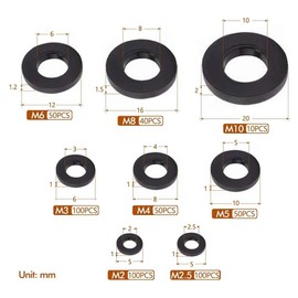 Nylon Flat Washers Flat Washers M2 - M10 (M2 M2 M2.5 M3 M4 M5 M6 M8 M10) Spacer Nylon Insulation Waterproof Flat Washer Repair Convenient Tool Black Storage Box Included (Black)