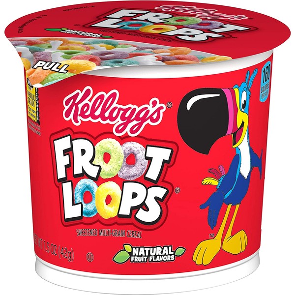 Kellogg’s Froot Loops, Breakfast Cereal in a Cup, Original, Low fat, Single Serve, 1.5 oz Cup, Pack of 12