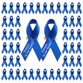 CRAFFANCY 100 PCS Blue Satin Ribbon Pins, Memorial Ribbon Brooches in Forever in Our Hearts for Funeral Mourning Event Bereavement Remembrance