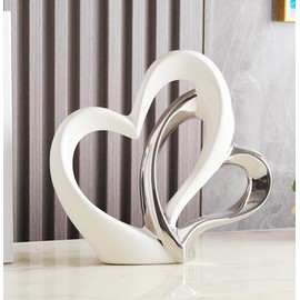 Double Heart Ornament,Double Heart Ceramic Statue,Home Decoration sculpture,Creative Home Modern Home Decoration Gift Office Living Room Decoration Collection Souvenir,Gift.