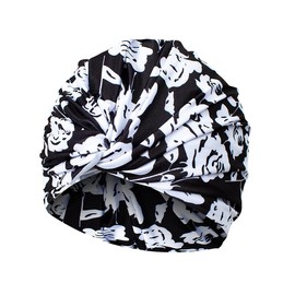 Women Bathing Cap Long Short Hair Swiming Cap Pleated Knotted Turban Hats Non-Waterproof Swim Cap (Black, One Size)