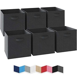 NEATERIZE 13x13x13 Large Storage Cubes - Set of 6 Storage Bins. Features Dual Handles | Cube Storage Bins | Foldable Closet Organizers and Storage | Fabric Box for Home, Office (Dark Grey)