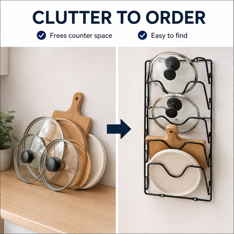 5-Tier Wall Mounted Pot Lid Organizer – Space-Saving Kitchen Storage