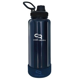 COOLREADY Water Bottle 40oz with Straw Lid and Chug Lid, Silicon Boot, Double Walled, Wide Mouth Water Bottle, Workout Water Bottles for Men and Women, Blue Water Bottle – (Metallic Blue)