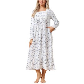 Women's 100% Cotton Nigthgown Full Length Floral Victorian Style Sleep Gown (Navy Rose,Small)