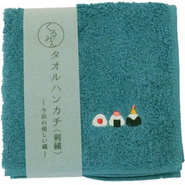 Kyosu, Made in Japan, Imabari Handkerchief, Hand Towel, Wash, Mini, Cotton, Walnut, Embroidery, 9.8 x 9.8 inches (25 x 25 cm), Blue Onigiri