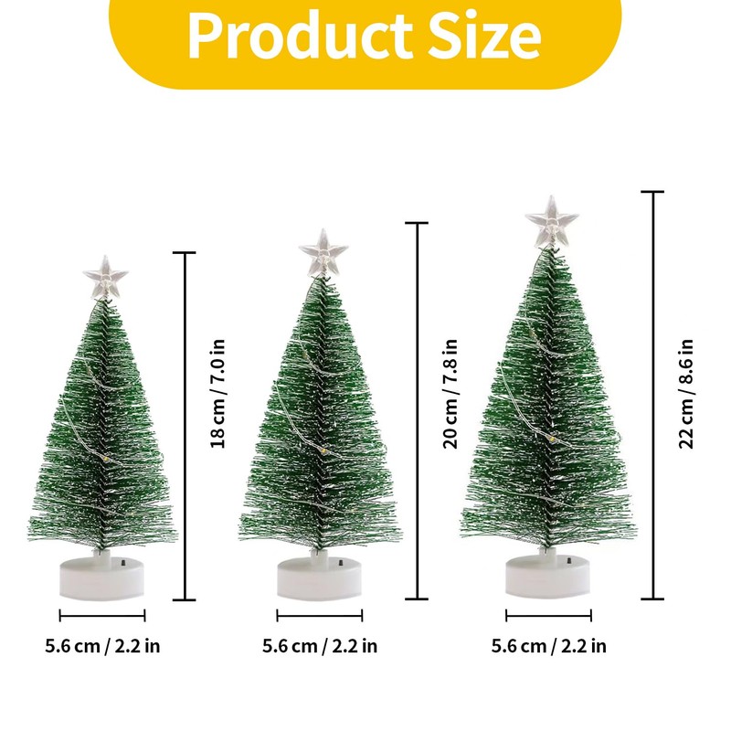 3 PCS Small Christmas Tree with Lights, Table Top Christmas