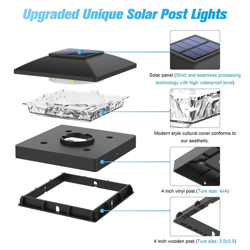 VOLISUN 4x4 Solar Post Cap Light 6pack,Solar Fence - Post