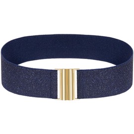 MESU Women Wide Strechy Waist Belt Elastic Waistband for Dresses Navy Band Gold Buckle 80CM
