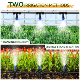 Meonum 65FT Garden Watering System, Quick Connector Drip Irrigation Kit, Hanging Plant Misting System Kit for Greenhouse, Yard, Lawn, Raised Bed with 1/4 inch Blank Tubing and Accessories (2 Pack)