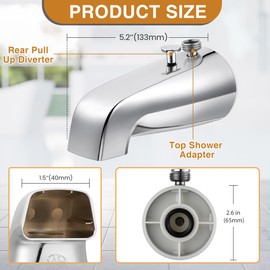 Enhon Tub Spout with Rear Diverter, Bathtub Spout Fitting 1/2-Inch or 3/4-Inch IPS, 5-1/4 Inch Length Bathroom Bathtub Faucet with Adapter(Chrome,with Handheld Shower Fitting)