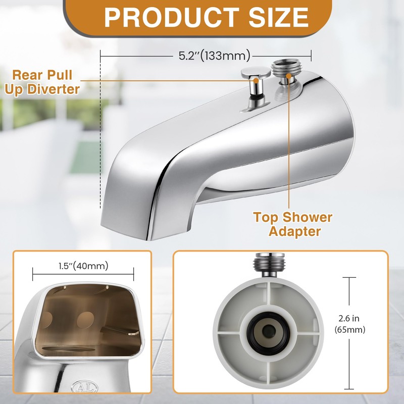 Enhon Tub Spout with Rear Diverter, Bathtub Spout Fitting 1/2-Inch
