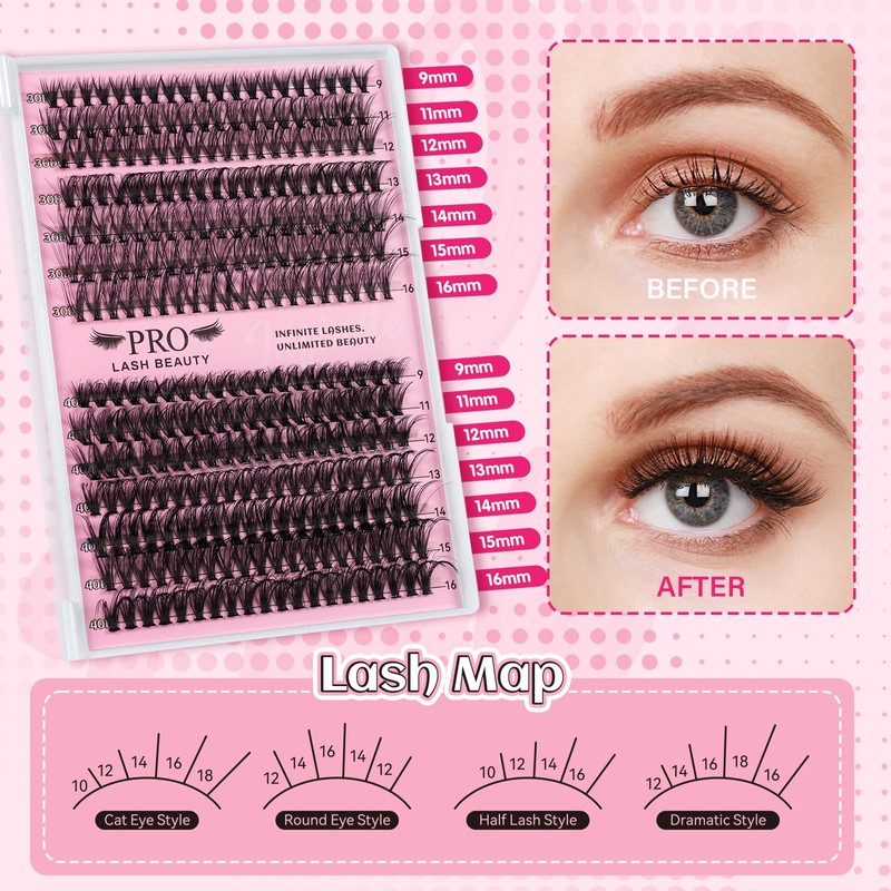 Lash Clusters Kit 280 Pcs Cluster Lashes 30D+40D Lash Extension