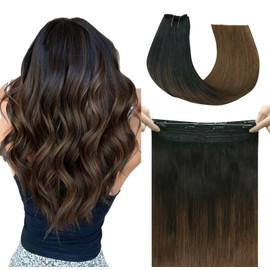 SAFIRENY Wire Hair Extensions Real Human Hair Highlights Invisible Wire Hair Extensions Straight Hair Extensions Clip Ins Natural Black to Brown Hair Extensions for Women 18inch 85g(#1BT/4-18inch)