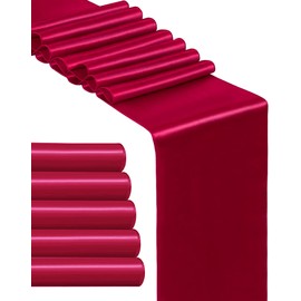 Cinvo Satin Table Runner 5 Pack Silk Smooth Fabric Table Runners 12 x 108 Inch for Wedding Birthday Banquet Party Christmas Holiday Decoration (Dark Red)