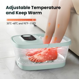 Snailax Collapsible Foot Spa with Heat, Foot Bath Massager with 8 Massage Rollers, Temperature Control, Bubbles, Pumice Stone, Foot Soaking Tub, Pedicure Foot Spa (Green)