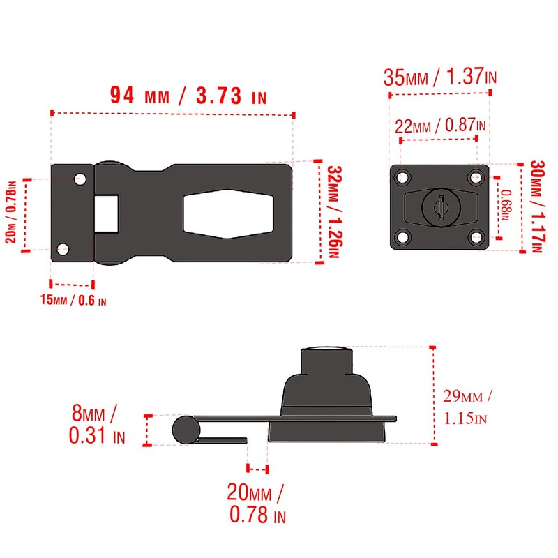 2 Packs 3 inch Keyed Hasp Locks,Twist Knob Keyed Locking