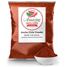 Ancho Chile Pepper Powder Ground 1 LB (16oz) – All Natural - Use In Recipes Like Mexican Mole, Sauces, Stews, Salsa, Meats, Enchiladas. Medium Heat -Sweet & Smoky Flavor. By Amazing Chiles & Spices