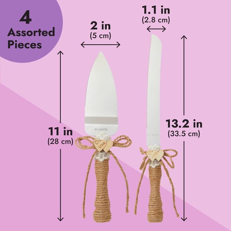 4 Piece Rustic-Style Wedding Cake Knife and Server Set with