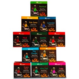 ARO VATIKA Backflow Natural Incense Cones 12 Packs Total 120 pcs of 12 fragrances (Dragon Blood,Lavender,Musk,Nag Champa,Rose,Palo Santo,Patchouli,Sandal,White Sage,Lotus,Frankincense & Myrrh,Jasmine)