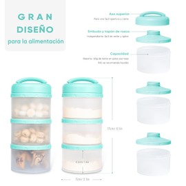 Dispensadores de Leche en Polvo Apilable Recipientes de Comida Bebé Para Leche en Polvo 2 Pack (Verde Menta)