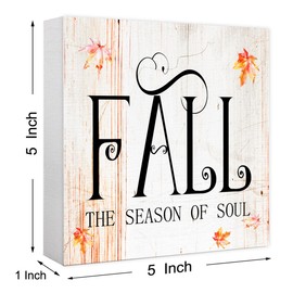 Funny Autumn Maple Leaves Wood Box Sign Fall The Season of Soul Wooden Block Desk Decor for Home Office Kitchen Cubicle Table Shelf Tabletop,Farmhouse Fall Sign Decor