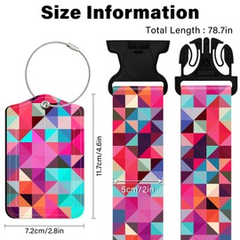 ZHOMA 3 Pack Luggage Straps Tags Set for Suitcases, Travel Adjustable Belt with Quick Release Buckle and Name ID Label Card, Heavy Duty Nylon Bag Packing Strap for Business -Colorful Block
