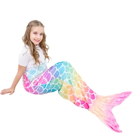 WERNNSAI Mermaid Tail Blanket - Plush Mermaid Portable Blanket for Girls Children Soft Flannel Fleece Cuddly Blanket for All Seasons Sleeping Bag 110 x 40 cm (Rainbow, Children)