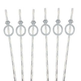 24 PCS Bachelorette Straws Diamond Ring BacheloretteParty Decorations Straws Set for Bridal Shower Wedding Engagement (Silver)