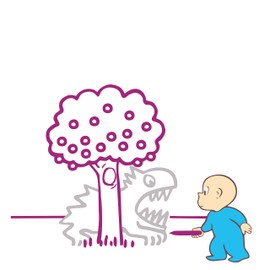 Vinyl Wall Decal: Harold and The Purple Crayon Room Colored | 14" x 20" Kids Nursery Monster Behind A Tree Drawing Bedroom Home Sticker Décor