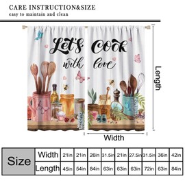 Djaby Retro Farmhouse Kitchen Curtains, Rustic Funny Quotes Colorful Spoons Butterfly Floral Flower Rod Pocket Window Curtains for Bedroom Living Room 42" W X 45" L(No Blackout)
