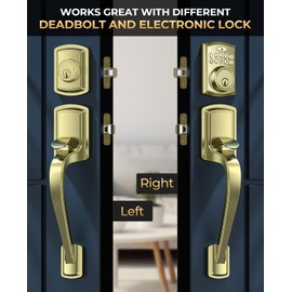 Mensarix Front Door Handle No Lock for Right & Left Handed Doors, Modern Exterior Door Handle with Reversible Lever, Lower Half Grip, Gold