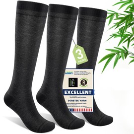 Iambamboo Mens Compression Socks for Men Women (3 Pairs) 15-20 mmHg Bamboo Viscose Knee High Sock for Travel L/XL (Dark Gray)