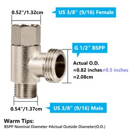 Bidet T Adapter, T Valve Adapter for Bidet (3/8" x 3/8" x 1/2"), Tee Connector Bidet Attachment for Toilet
