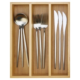 Hilislog Small Silverware Drawer Organizer Kitchen Utensils Bamboo Cutlery Tray Skinny Flatware Organizer For Drawer Narrow Spoon Fork Cutlery Holder Drawer Flatware Tray Slim Silverware Organizer