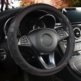 XHRING Car Steering Wheel Cover for Toyota Tacoma 2012-2025 4Runner 2010-2025 Tundra 2000-2025 Sequoia 2014-2025 2/4 Door SR5 Trail Limited Platinum TRD Pro Off Road 4x4 Sport Accessories, Red Line -L