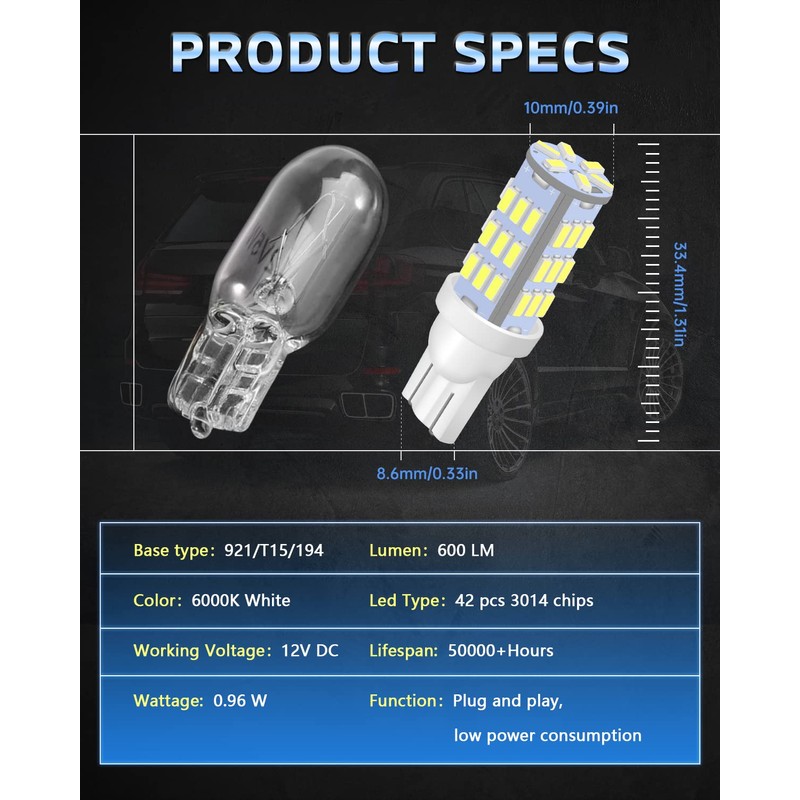 JEFLYM C921 921 912 LED RV Bulbs,Super Bright White T10