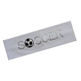Funny Girl Designs SOCCER BALL Rhinestone Cotton Stretch Headband (White)